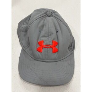 Under Armour Mens Grey Orange Logo Stretch Fit Athletic Baseball Hat Cap LG/XL